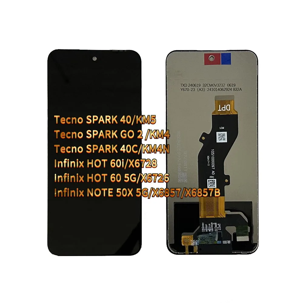 For Tecno SPARK 40/KM5 SPARK GO 2 /KM4 SPARK 40C Infinix HOT 60i/X6728 HOT 60 5G/X6726 NOTE 50X 5G/X6857 LCD Touch Screen