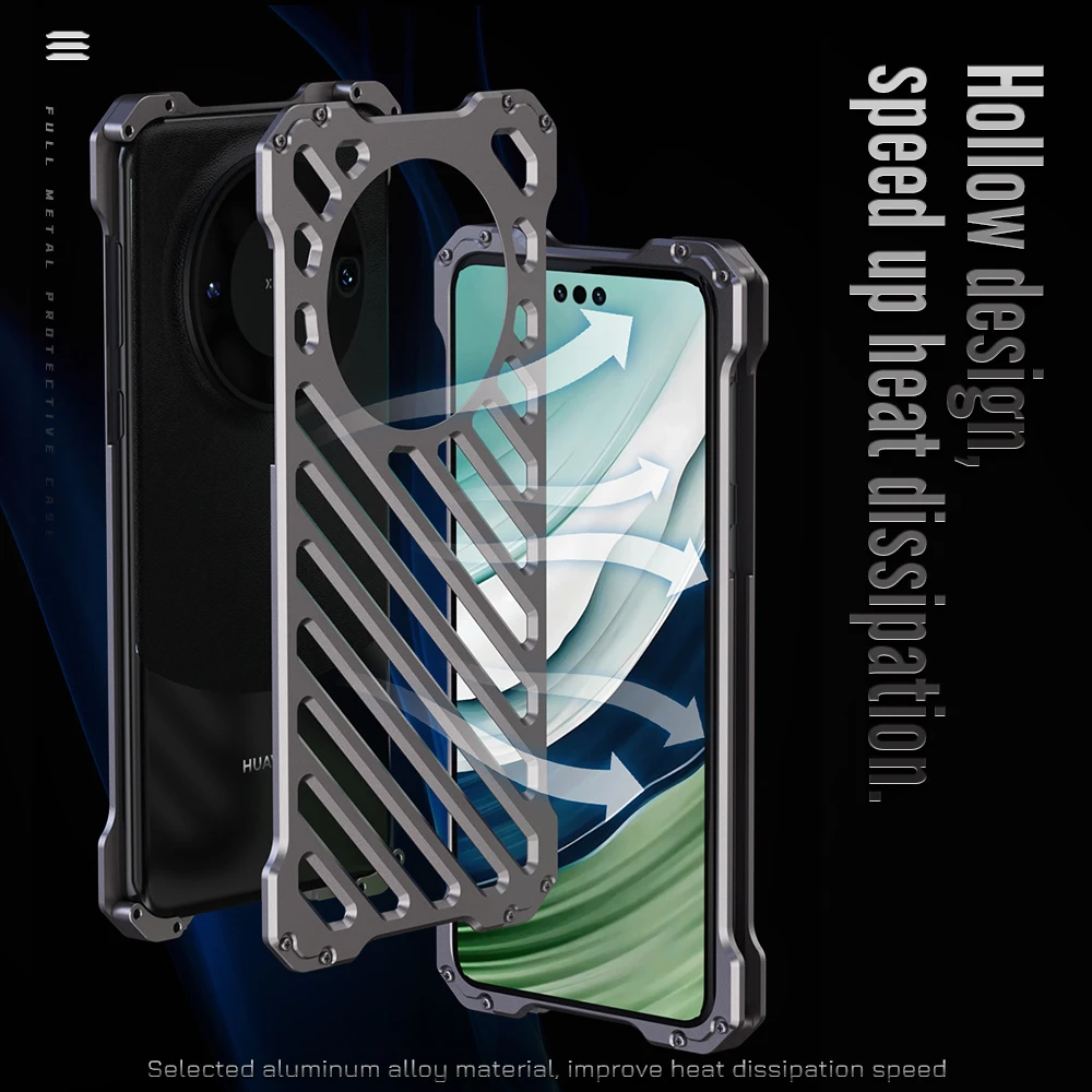 

R-just Luxury Aluminum Heat Dissipation Phone Cases For Huawei Mate60 Mate 60 Pro Metal Hollow Fragrance Cooling Removable Cover