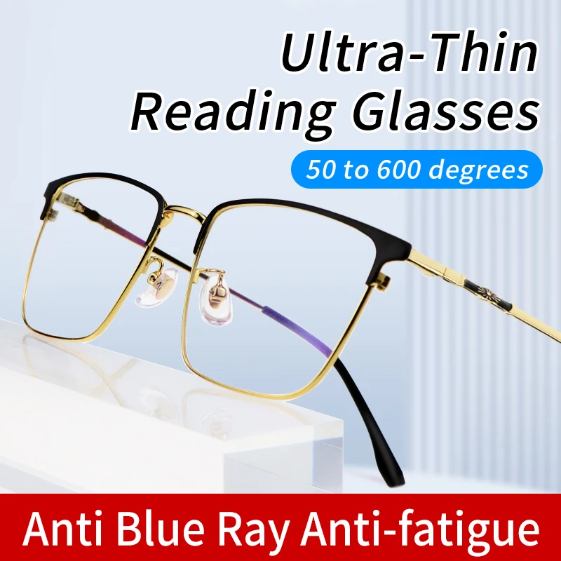 Large Oversized UltraThin Reading Glasses for Men, Blue Light Blocking Wide Frame Readers, Magnifying Presbyopic Eyeglasses