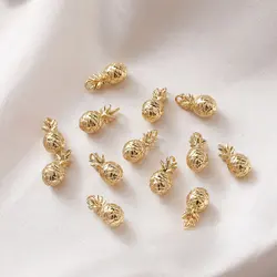 우아한 작은 파인애플 참 과일 주얼리 만들기 용품 펜던트, DIY 황동 14k 골드 충전, 6x13mm, 6 개