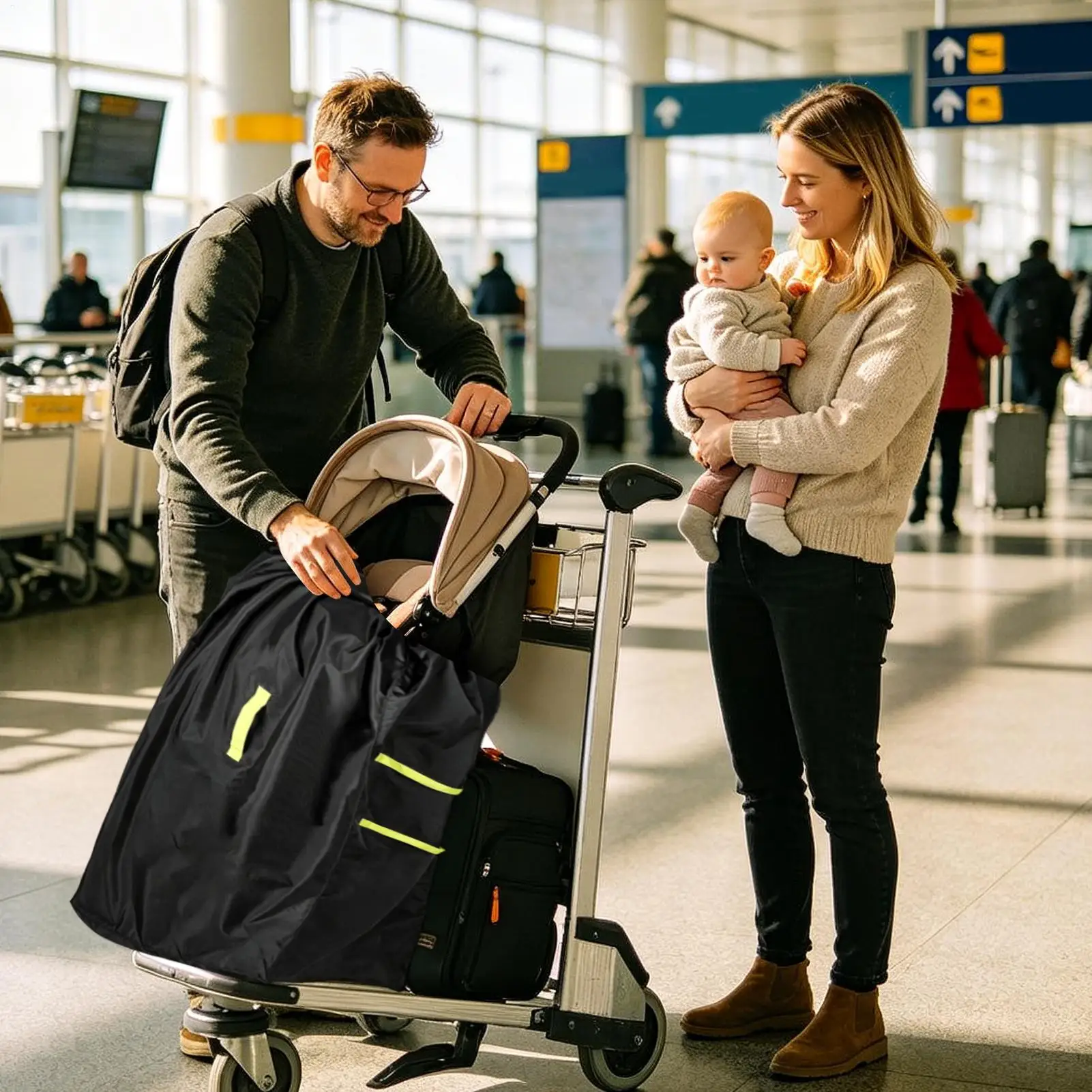 Stroller Bag for Airplane 24x18x47Inch Oxford Cloth with Padded Shoulder Strap Travel Stroller Bag for Double Person and