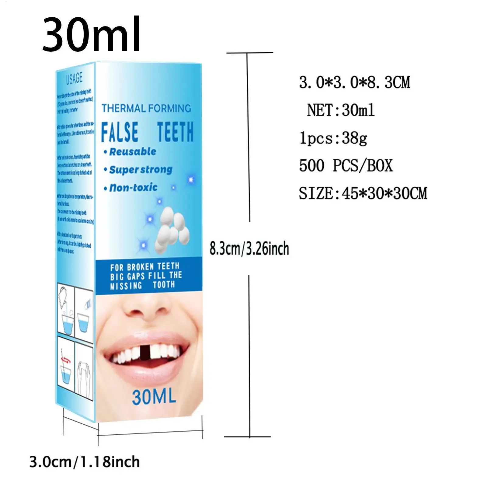 Picture 7: False Teeth Beads 30ml Solid adhesive for dentures temporary tooth restoration Moldable resin dentures for damaged teeth 30ml