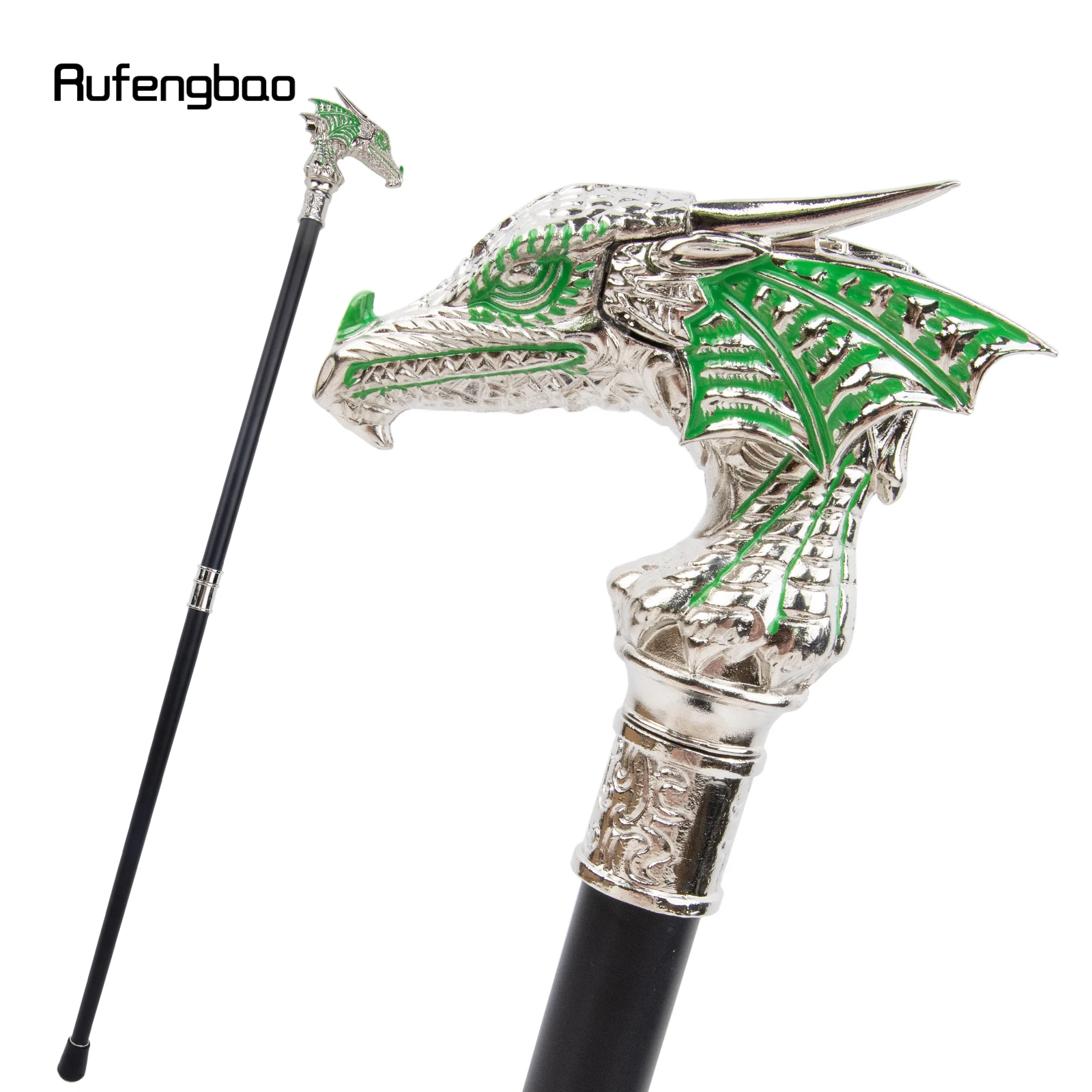 Canne de Marche de Luxe en Forme de Tête de Dragon Vert et Blanc, Bâton Décoratif à la Mode, Bouton de Cosplay Élégant pour Gentleman, Croiser 94cm