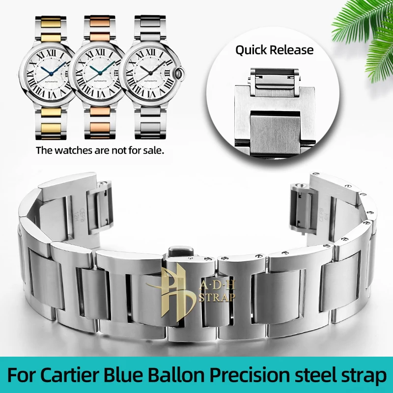 

High Quality Precision Steel Strap For Cartier Blue Ballon W69012Z4 W6900651 Watch Band Convex Quick Release Lnterface 11mm 12mm