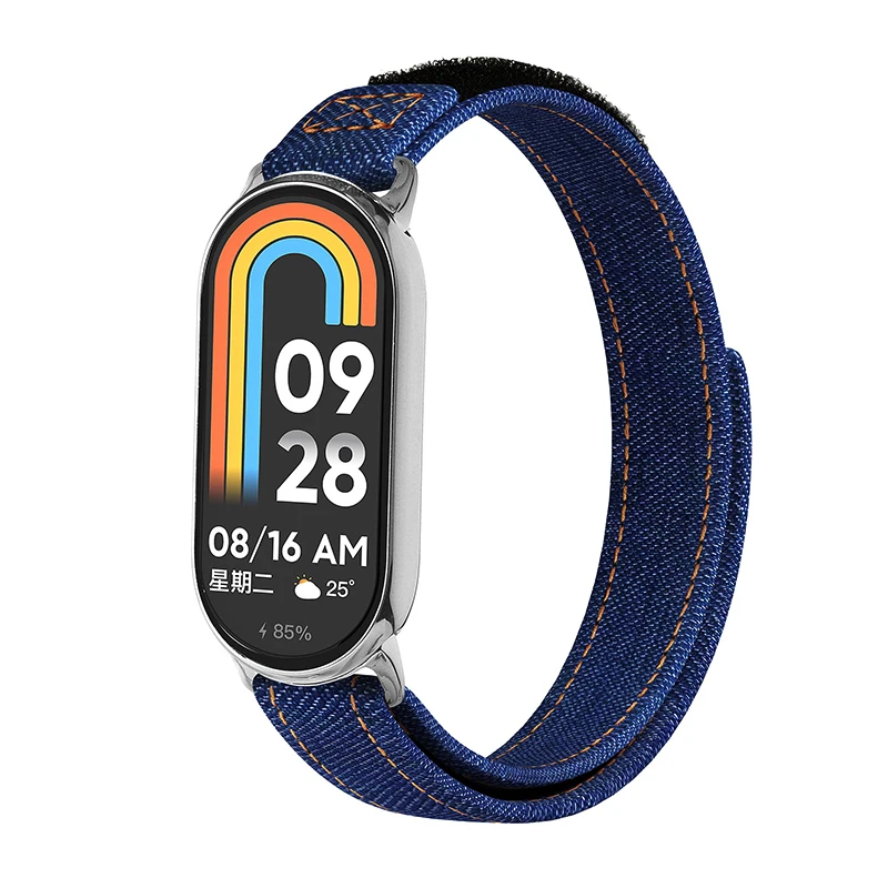 สายรัดข้อมือเดนิมแบบสปอร์ตสำหรับ Xiaomi Band 10/9/8 รุ่นใหม่สำหรับผู้หญิง สายนาฬิกาอัจฉริยะแบบนุ่ม สวมใส่สบาย สายรัดข้อมือสำหรับ Mi Band 9/8 ปรับได้