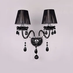 European Style Black Crystal E14 Wall Sconce American Villa Hotel Corridor Glass Wall Lamp Living Room Bedroom Bedside Led Light