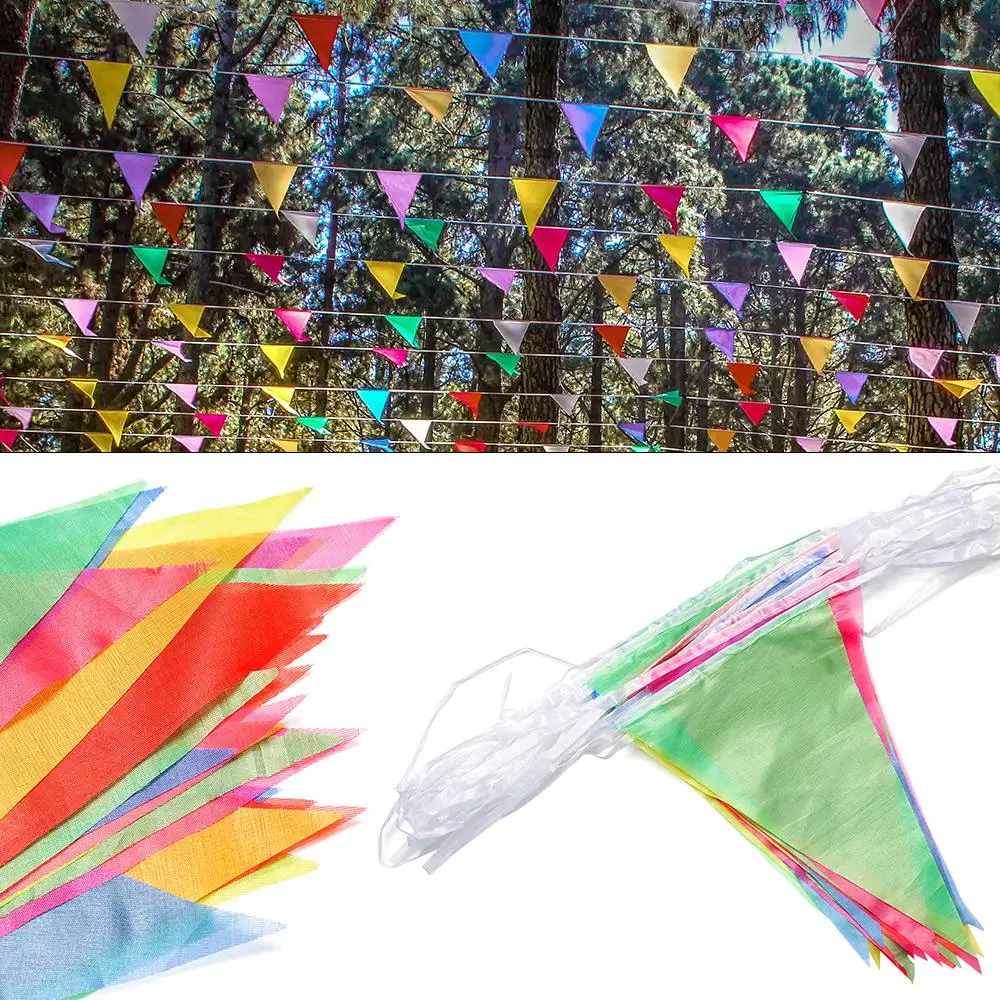 Tela de nailon para Festival al aire libre, banderas triangulares, banderines multicolores, 100M