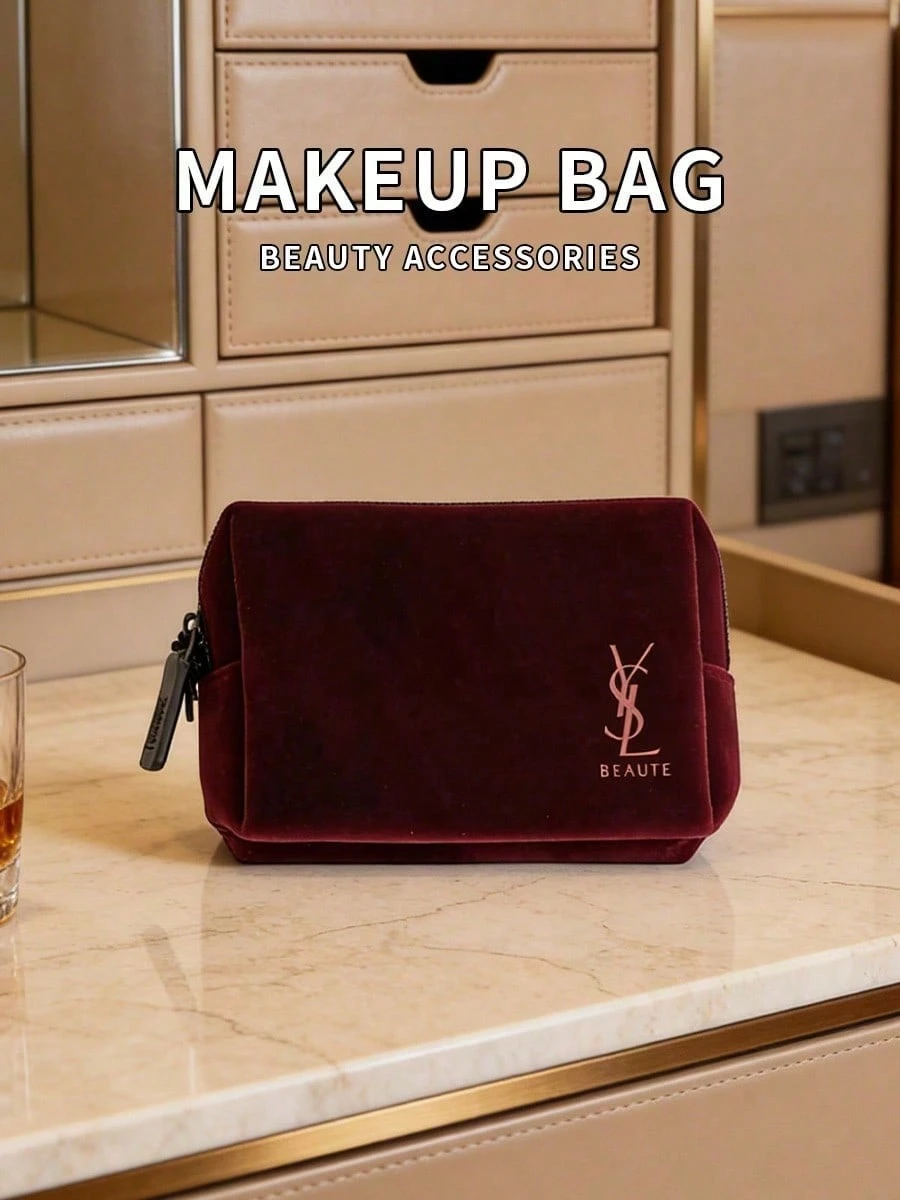 Ysl Beauty Makeup - YSL Vintage Bourgondische Fluwelen Make-up Tas