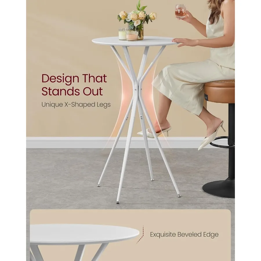 Set of 2 Round Cocktail Tables for Events Party Kitchen Dining Home Bar 23.6 x 23.6 x 41.3 Inches Sturdy Metal Frame Modern Whi
