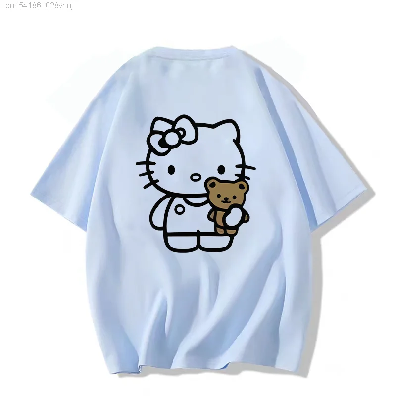 Sanrio Hello Kitty White Oversize T-shirt 2000s Summer New Cuteore Trend Clothing Youth Women Kawaii Graphic Tees Hip Hop Tops