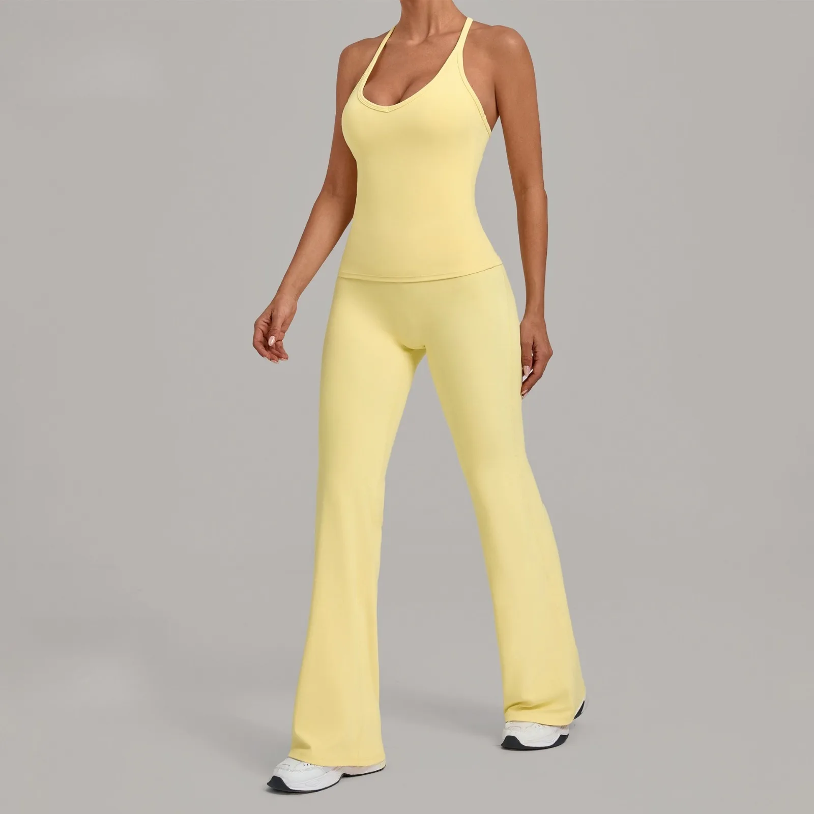 

Anti Breast Vibration Sports Vest+bell-bottom Pants Gym Workout Yoga Sets Double-layered Chest Pad Women's Yoga Two-piece Set