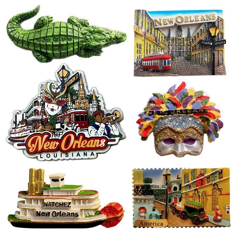 Street View Of New Orleans, Louisiana, USA Handmade Painted 3D Fridge Magnets Tourism Souvenirs Refrigerator Magnetic Stickers