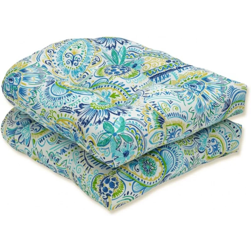 

Paisley Indoor/Outdoor Chair Seat Cushion, Tufted, Weather, and Fade Resistant, 19" x 19", Round Corner, 2 Count, Blue/Yellow