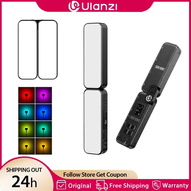 Ulanzi FOLD8 2 in 1 折りたたみ式RGBフィルライト ビデオLEDライト 2500-9000K マグネティックパネルライト スティックライト APP制御 Vlogライブ用