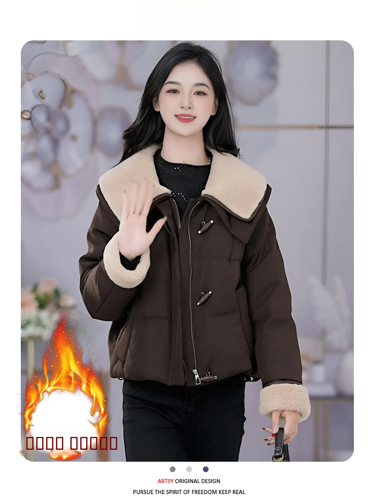 

Warm Thiened Cotton Jaet ort Sle down Filled Anti-Static Winter Coat for Women Korean Sle Commute Faion