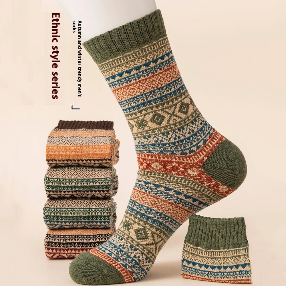 

5 пар мужских осенне-зимних шерстяных носков, теплые мягкие носки средней длины, ультра толстые мужские кашемировые короткие носки в стиле Харадзюку с защитой от замерзания