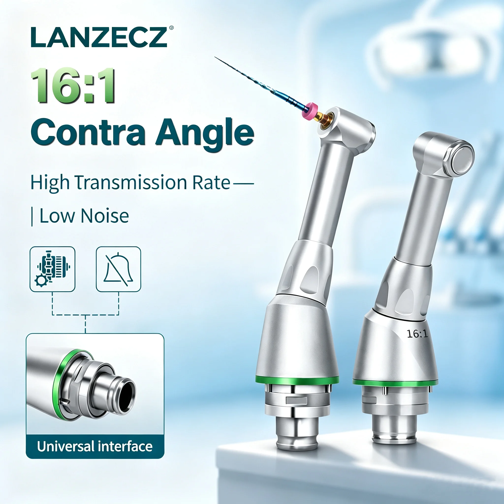 Dental 16:1 Reduction Contra Angle Handpiece Head Push Button for Wireless Endo Motor Dentistry Endodontic Treatment Tool