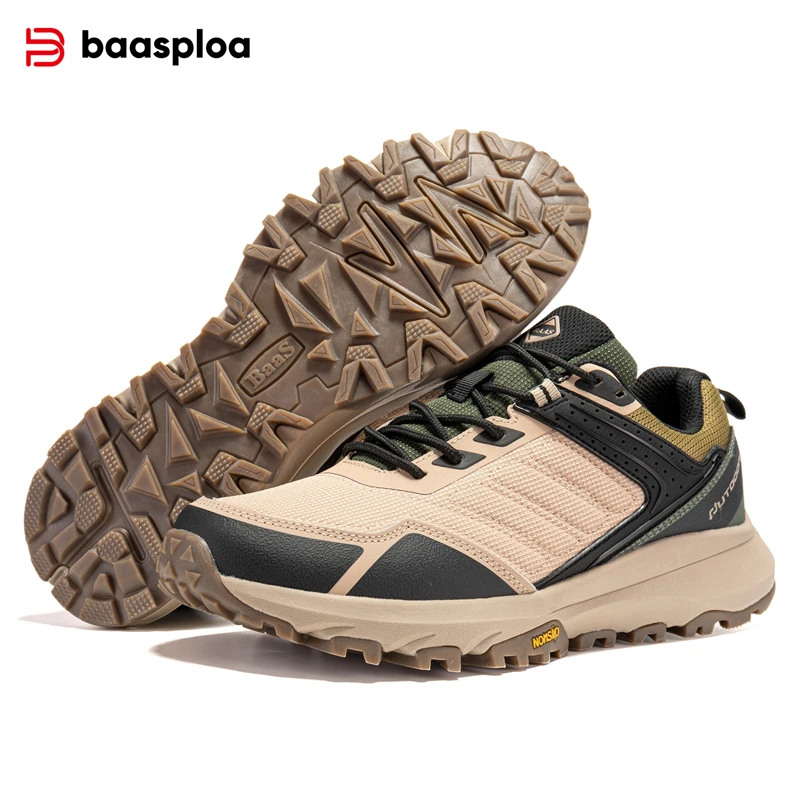 Baasploa Men Hiking Shoes New Fashion Outdoor Sneakers Anti Splash Water Comfort Casual Walking Shoes Antiskid Climbing Lace-Up