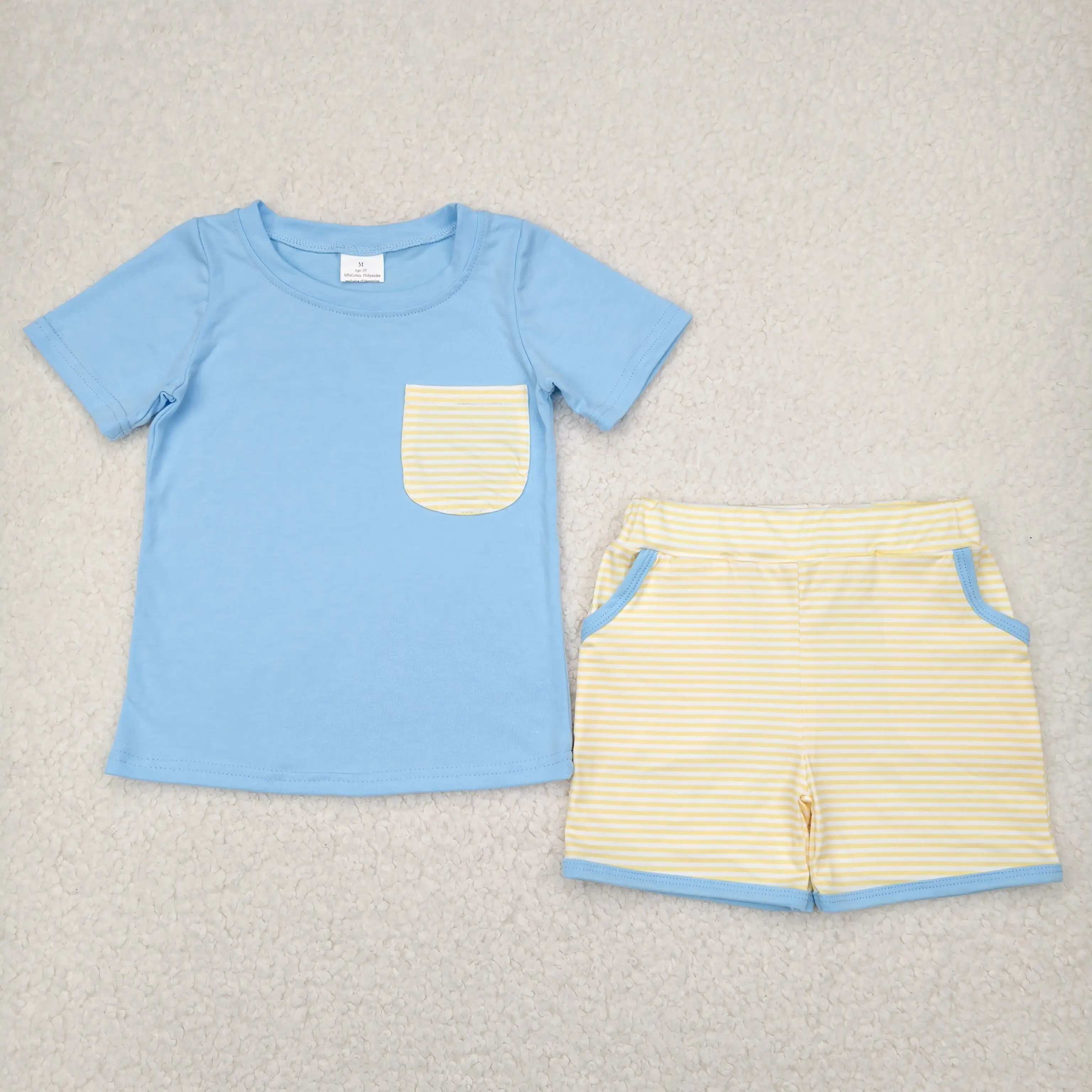 

4.8y RTS Western Boys Green stripe tractor print Vintage Short Sleeve Striped Print Pantsuit Children Outfits for Boys
