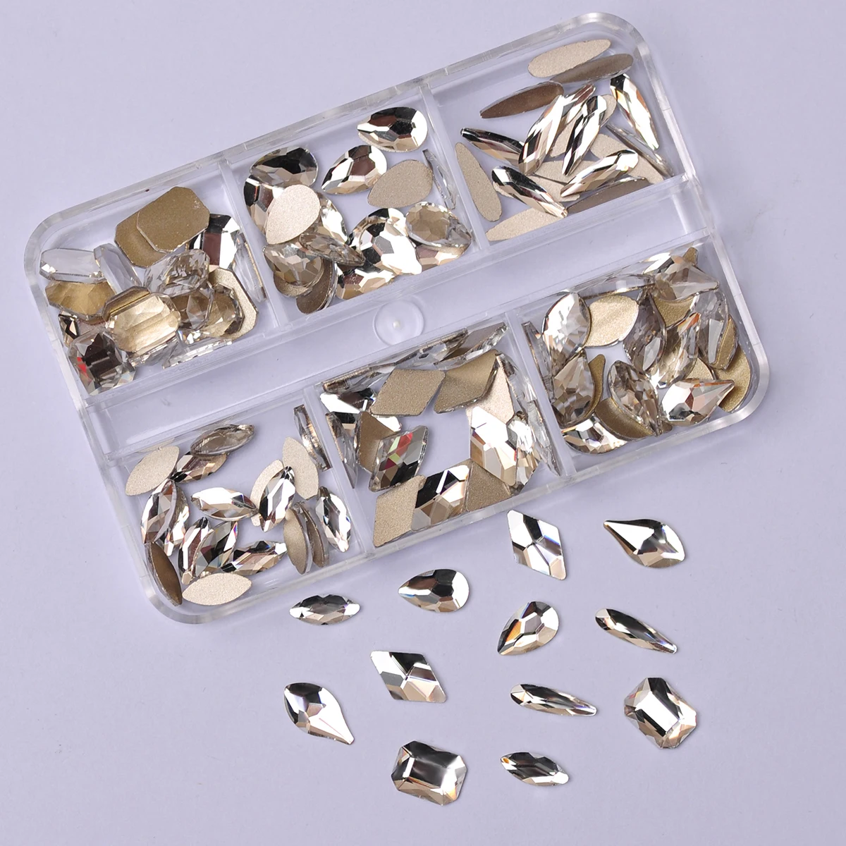 6 Grids/Box Mixed Shapes Clear Nail Rhinestones Nail Charms Accesories Flat Bottom Glitter Gems DIY Nails Art 3D Decoration