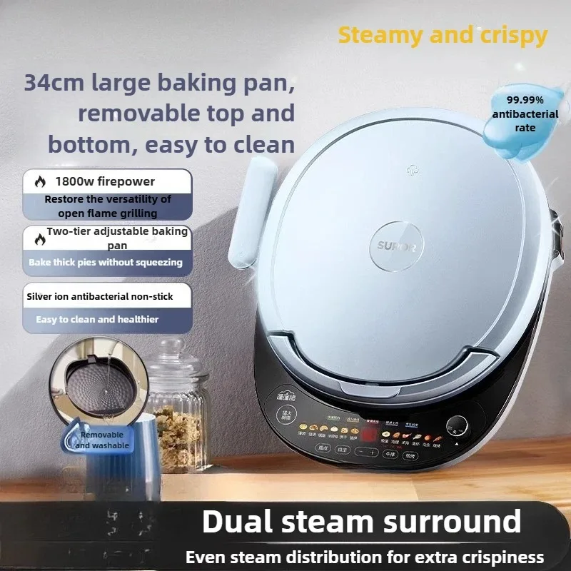 

220V 34Cm Large Baking Crepe Makers Household Double-sided Heating Pancake Pan Removable and Washable Frying Machine Up and Down