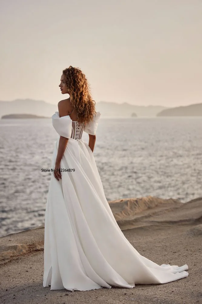 Elegant Uit De Schouder Sweetheart Boho Beach Bridal Grown Tulle Organza Trouwjurken Formele Bridal Gorwn 2023 Reed De