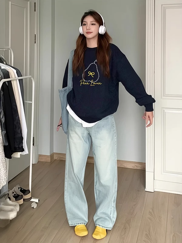 

Женская толстовка большого размера с флисовой подкладкой и круглым вырезом, свободная, плотная, с длинными рукавами, в американском уличном стиле, осень-зима