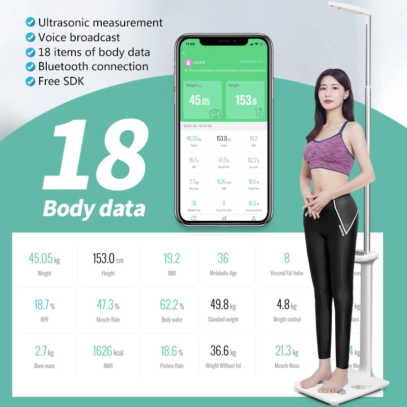 Accuracy Ultrasonic Balance BMI Hospital Healthcare Height And Weight Scale 200 KG