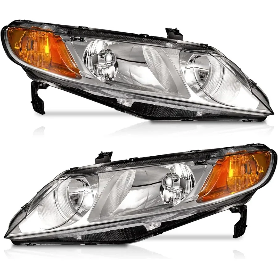 

For 20062011 Honda Civic 4Door Headlights Replacement Headlight Pair with Chrome Housing and Amber Reflector for Left and Right