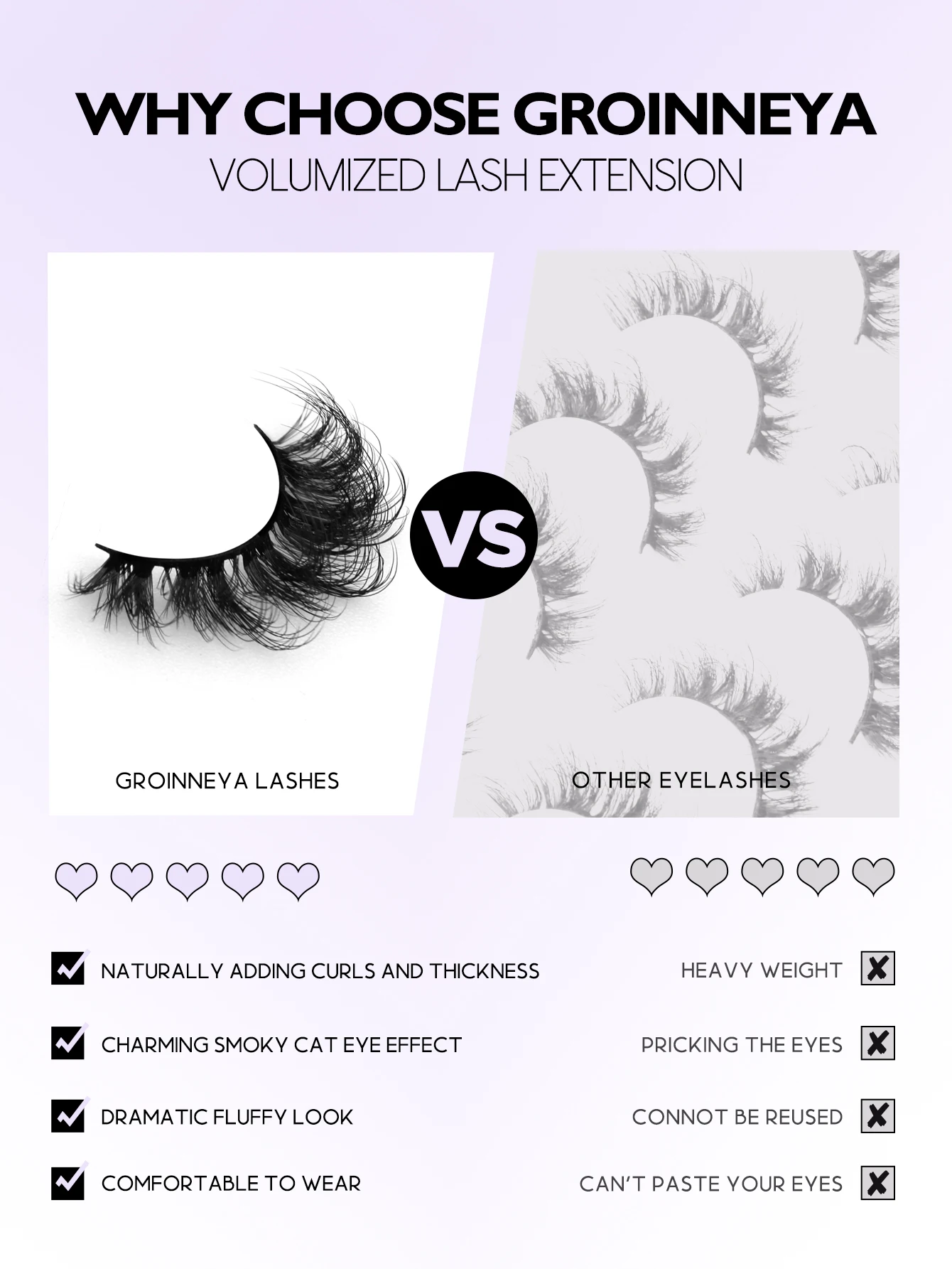 GROINNEYA Cílios postiços fofos 5/7 pares cílios olho de gato 3D cílios falsos vison cílios naturais macios cílios completos maquiagem extensões de cílios