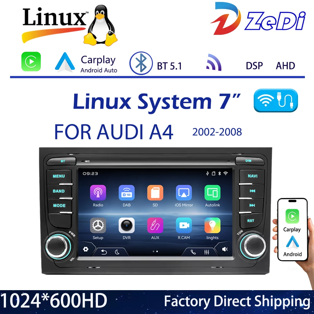 

Для Audi A4 (2002-2008) 2026: Новая система Linux, беспроводной CarPlay, Bluetooth, музыкальные мультимедийные плееры, камеры