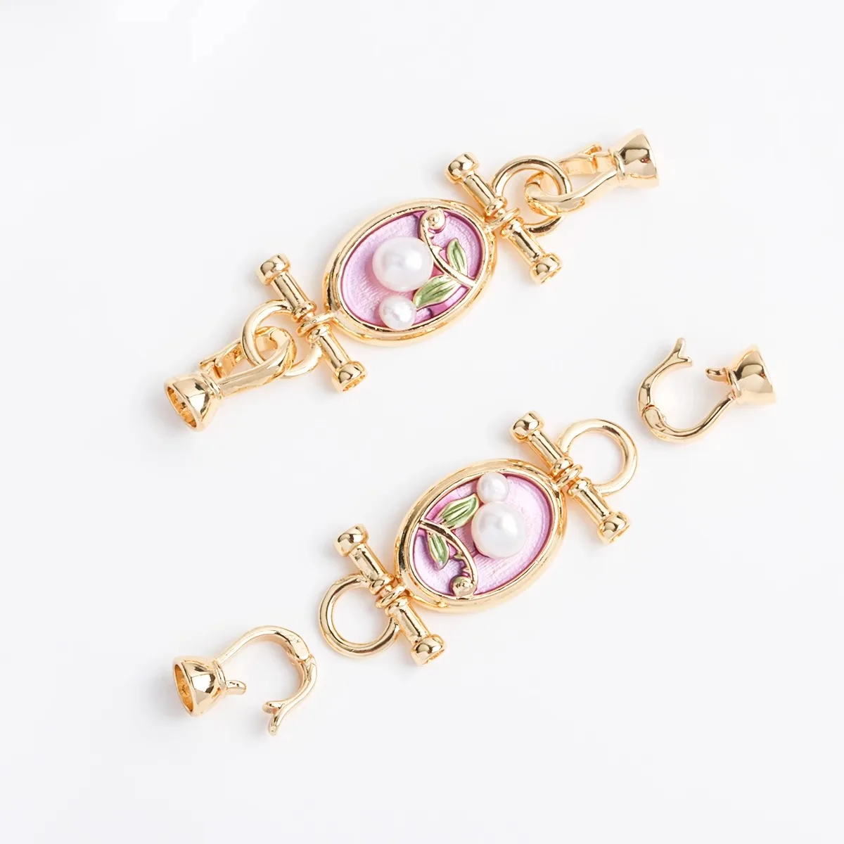 

Gold-plated Oil-dripping Painted Oval Button Head, Heavy Industry Sticky Pearl Extended Connecting Buckle DIY Jewelry Accessorie