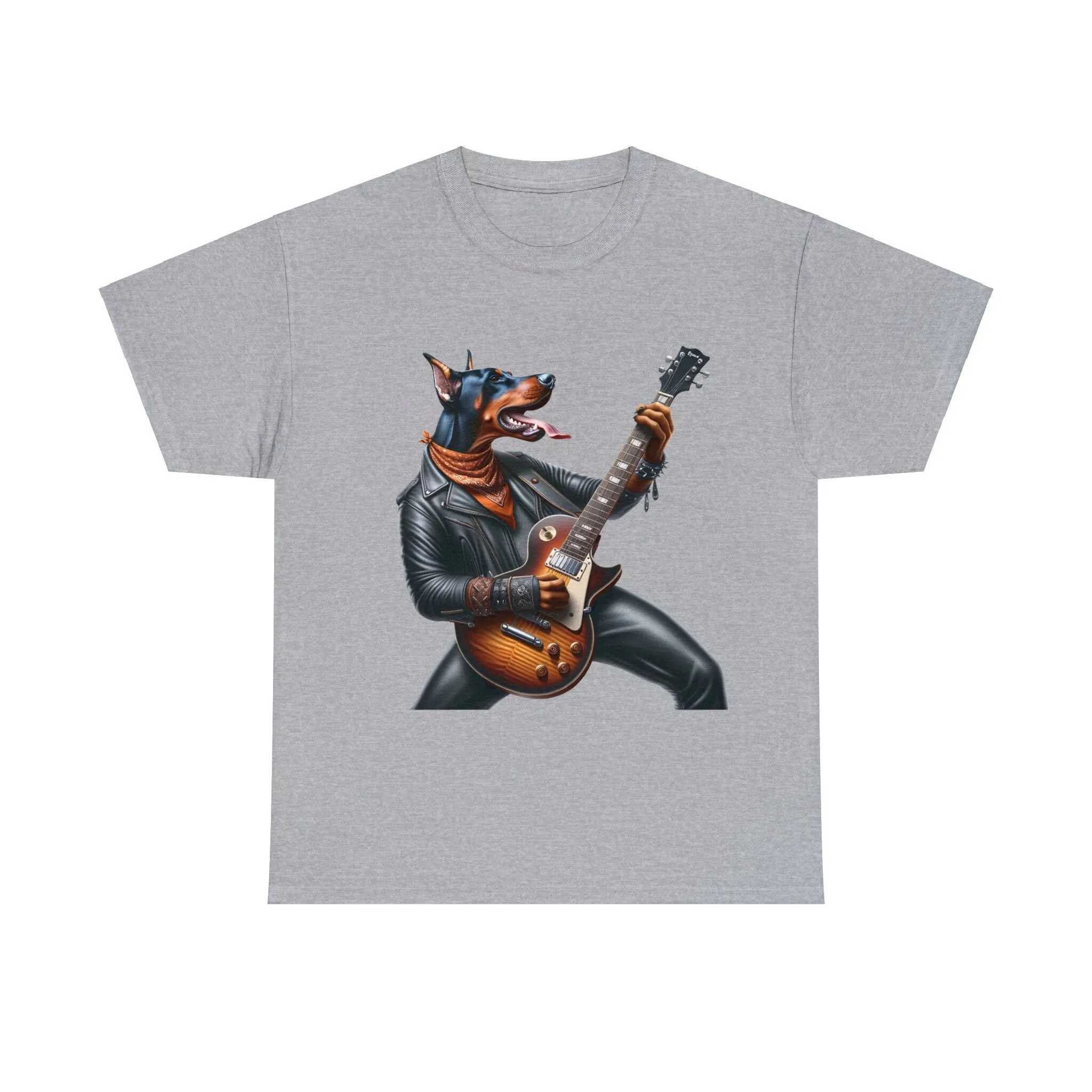 Rockin guitar playing Doberman pinscher dog tee