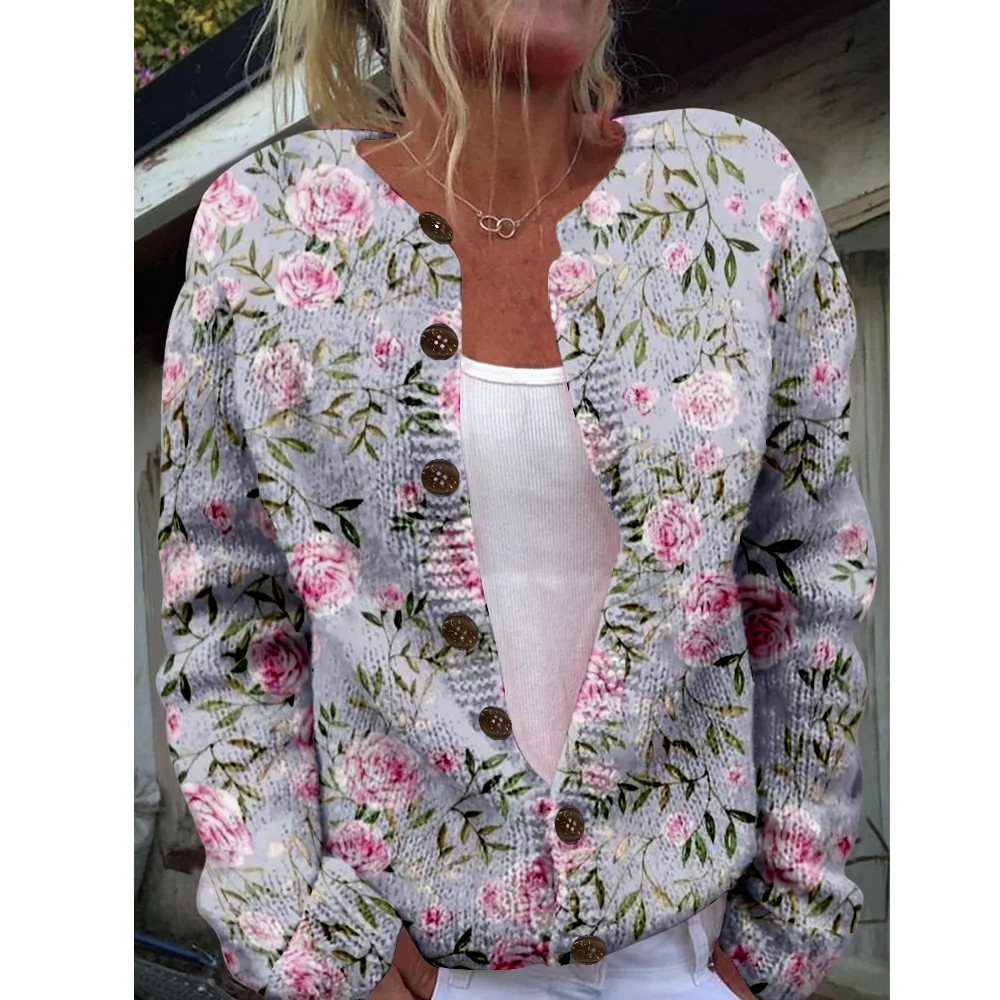 

Autumn Winter Knitted floral Cardigan Vintage Fashion Casual Sweater Streetwear Women Sweaters Knit Top Cozy Jumpers Fashion
