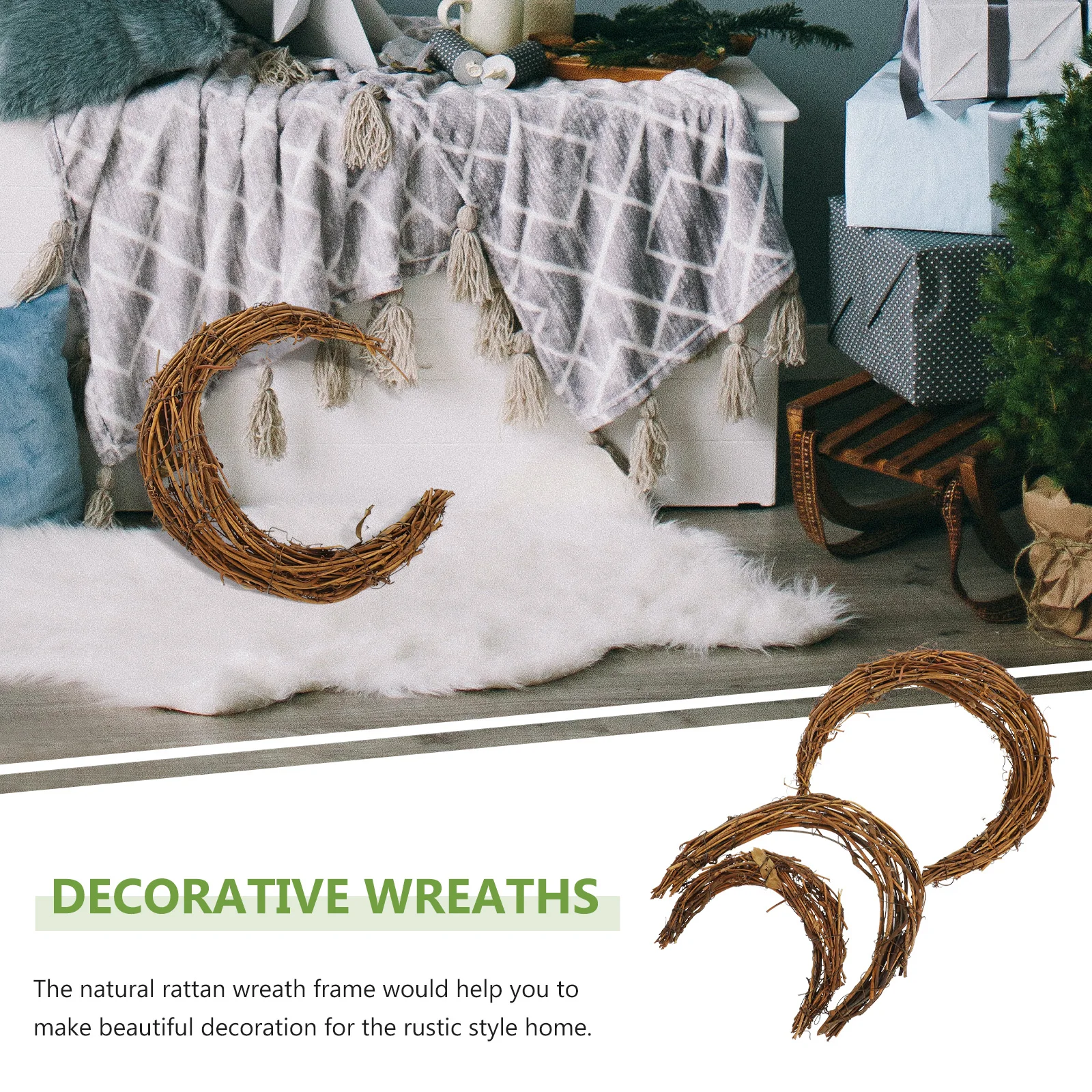 

3pcs Diy Wreath Rattan Ring Moon-Shaped Handmade Natural Floral Garland Vine For Home Party Holiday Decoration Xmas Wreath