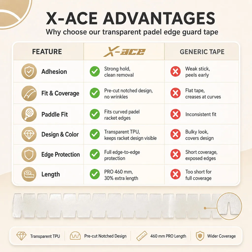 X-ACE Padel Racket Edge Guard Tape, TPU Transparent Protector, 460mm Extra Long, Anti Scratch Frame Protection view 5