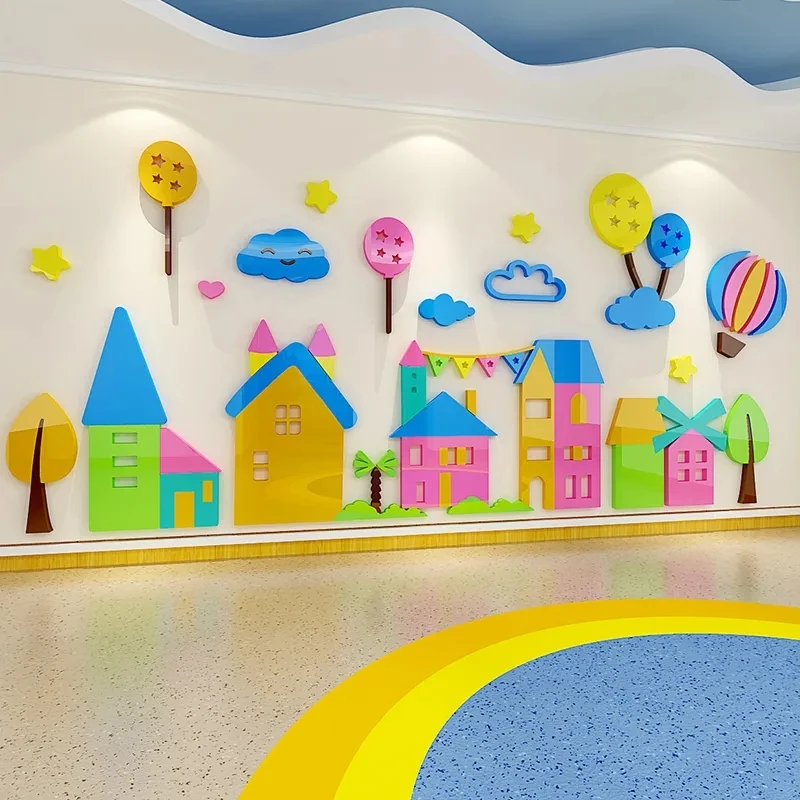 Color Castle Pattern 3D Stereo Acrylic Wall Sticker Kindergarten Children\'s Room Amusement Park Cartoon Decorative Wall Stickers