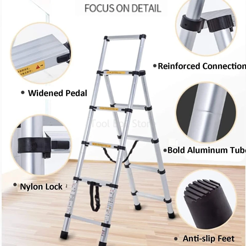 New 4/5 Step Foldable Ladders Folding Telescopic Ladder Household Thickened Aluminum Stairs Multi-Purpose Herringbone Ladders