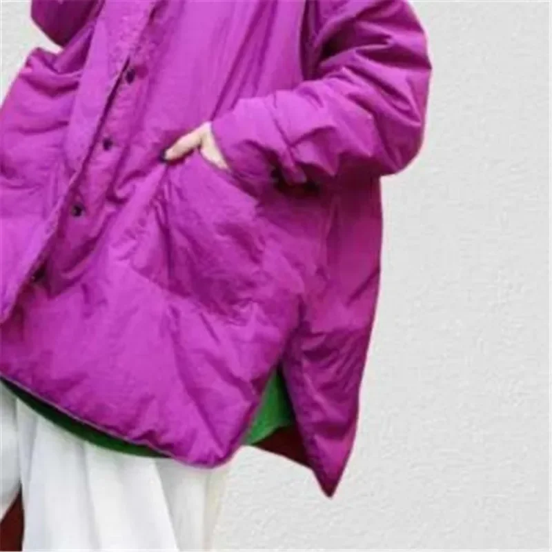 

Новая зимняя однотонная хлопковая куртка в стиле ретро, женская корейская мода, розово-красное хлопковое женское пальто, повседневная свободная верхняя одежда с карманами