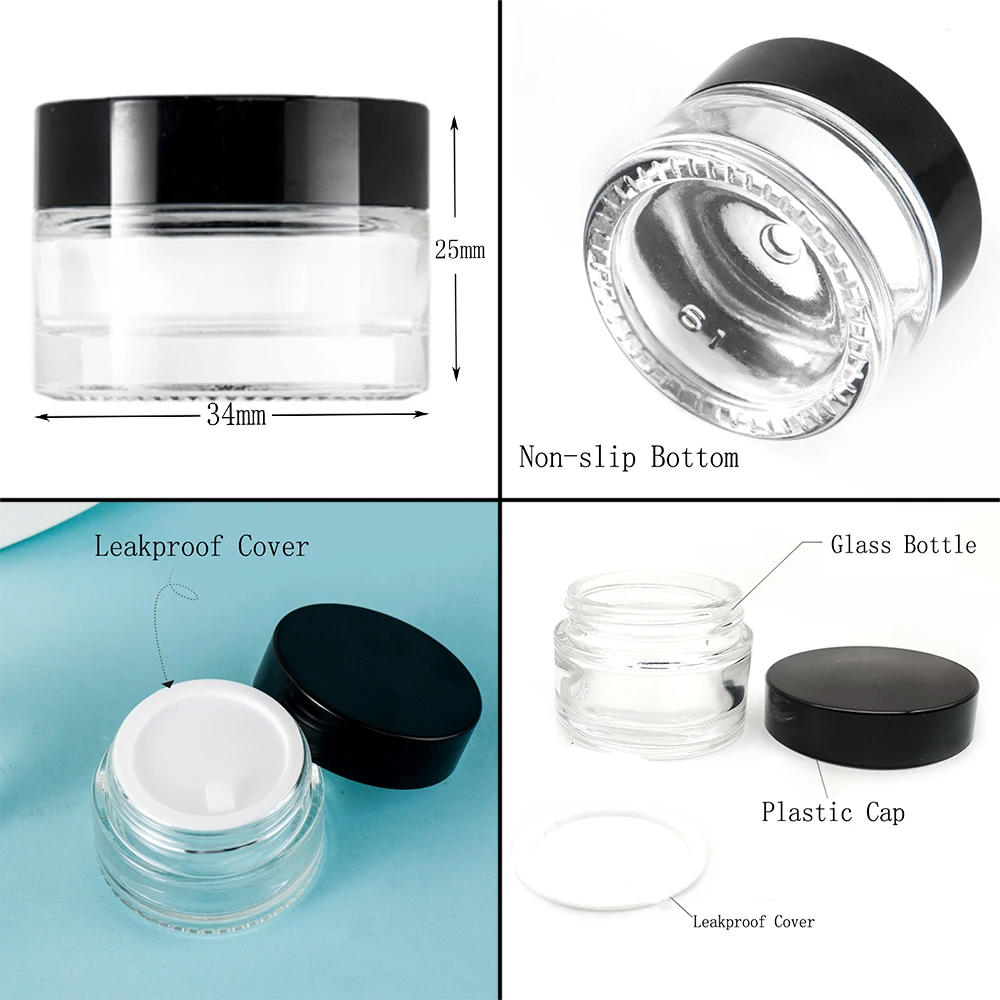 50Pcs Glass 5ml Jar Face Cream Bottles Makeup Container Storage Box Cosmetic Jars Eyeshadow Lip Balm Pot Smoking Accessories