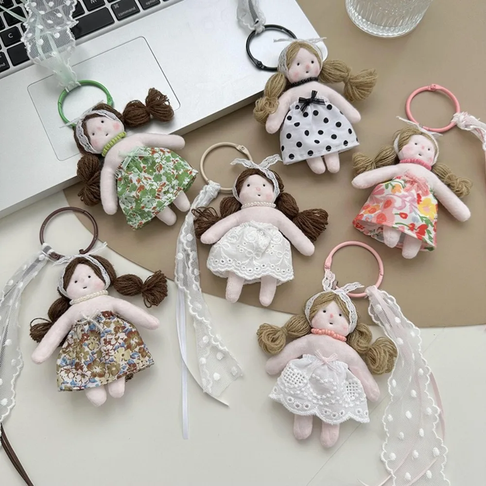 Princess Girl Shaped Girl Doll Keyrings with Lace Florals Dress Bag Ornament Bag Key Chains Car Pendant Girl Shaped Keyring Key