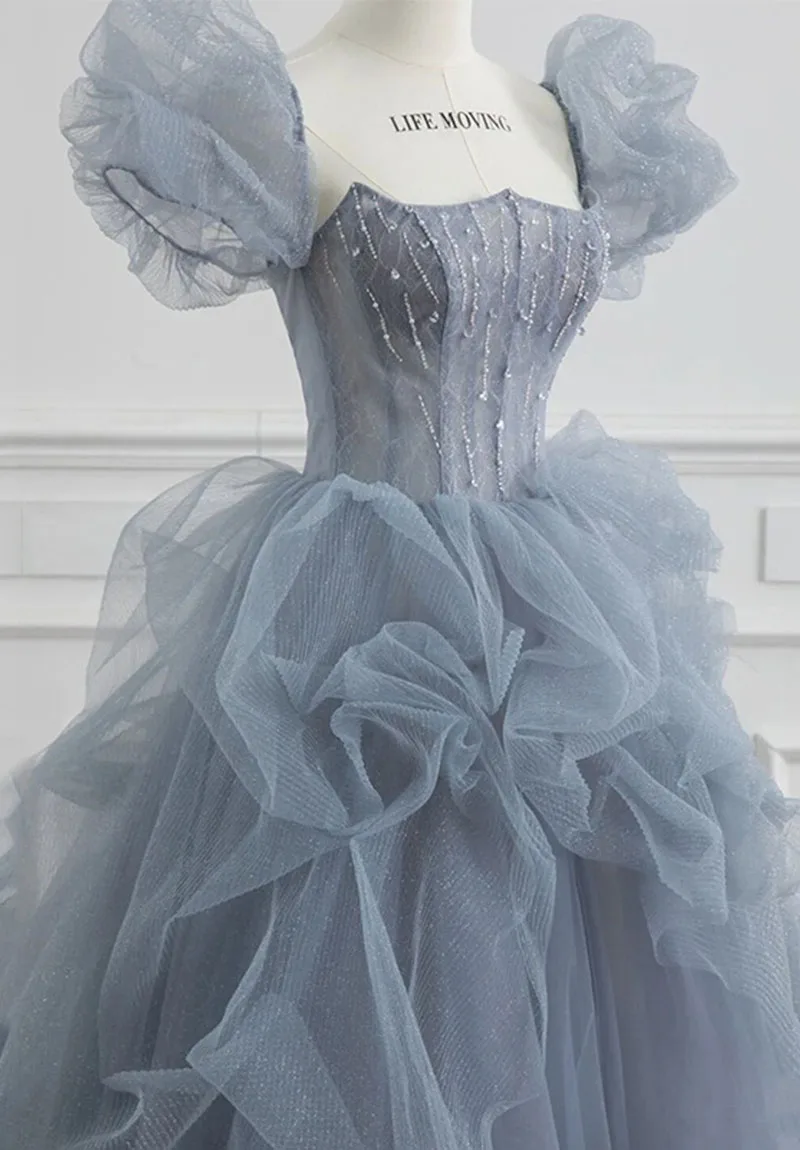 Luxurious Women's Blue Evening Dresses French-style Prom Dressesdding Dress For An Escaped Princess