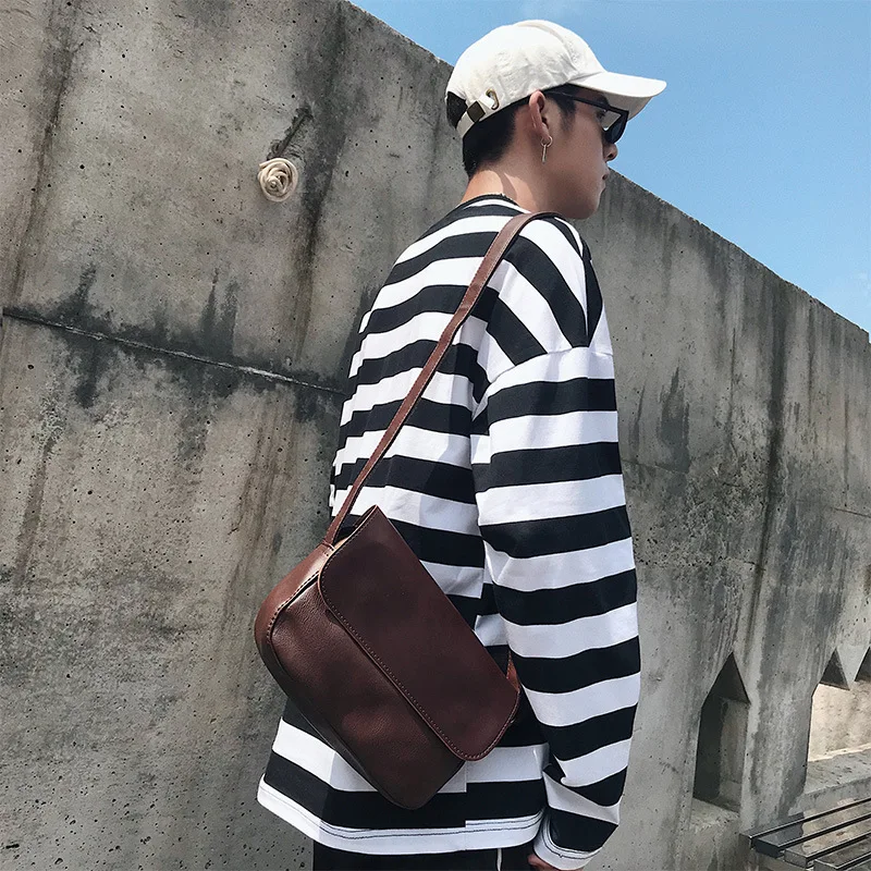 Retro Mode Umhängetaschen für Männer Kleine Klapptasche Luxus PU-Leder Schulter-Messenger-Tasche Herren Umhängetasche – Detail 1