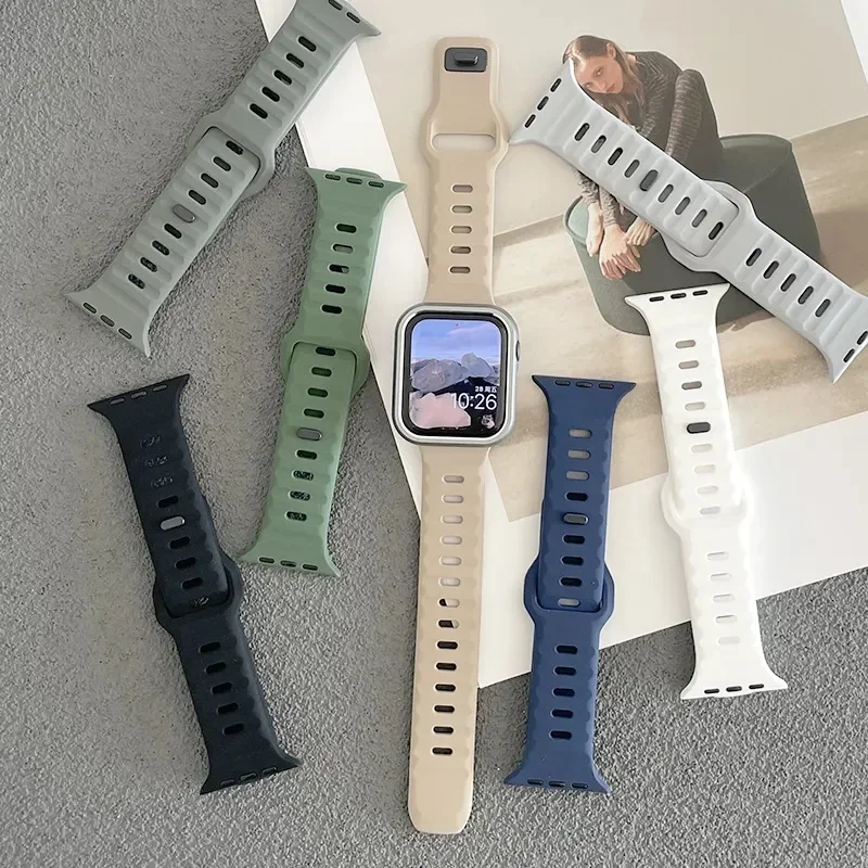 Sport Strap For Apple Watch Ultra band 49mm 45mm 44mm 42mm 41mm 40-38mm Silicone Air hole Bracelet iWatch Serie10 9 8 7 6 SE 5 4