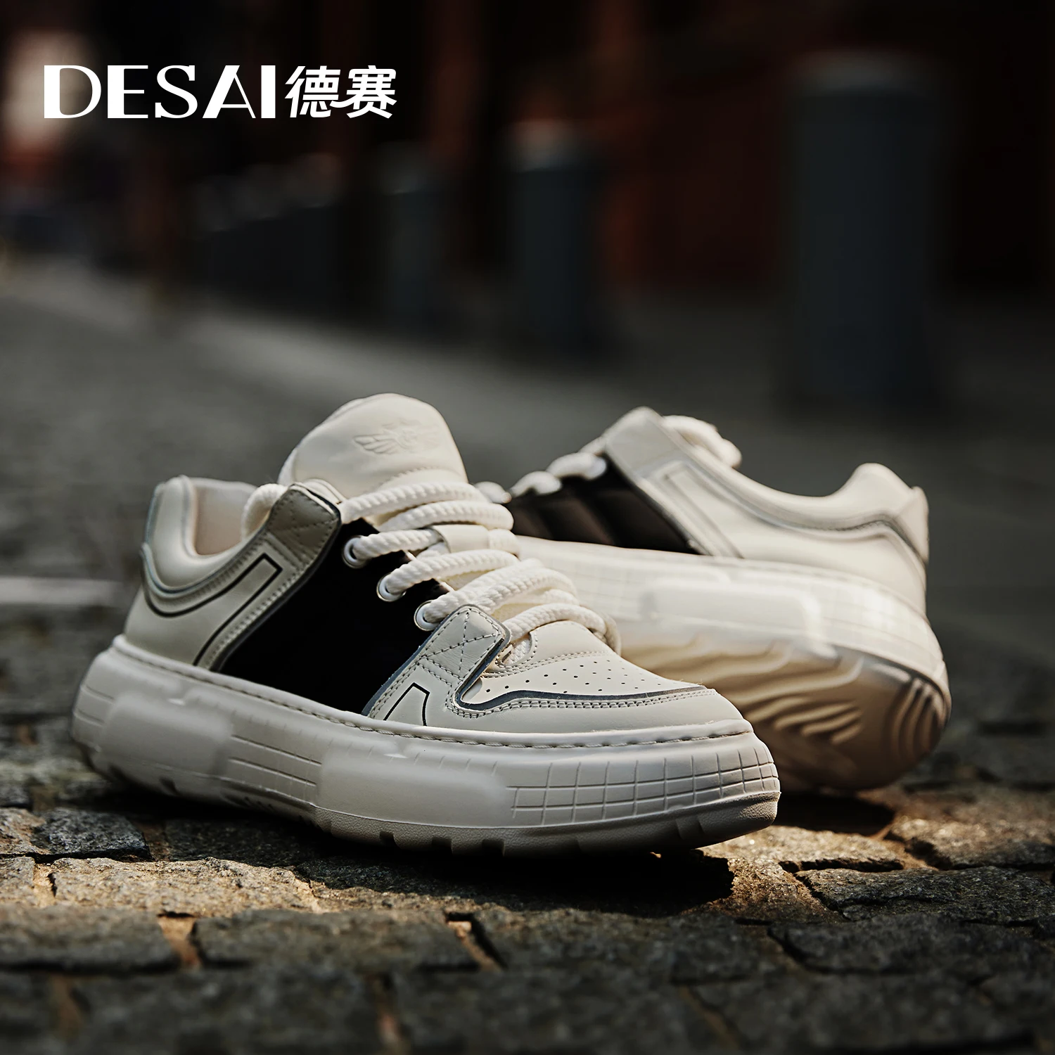 DESAI Casual Comfortable Running Shoes For Men Sneakers Thick Bottom Genuine Leather White Casual Spring Shoes Running 2023