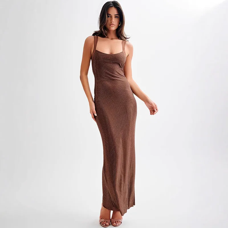 Sexy Square Collar Mesh Patchwork Diamonds Long Dress Women Backless Shiny Rhinestone Slim Dresses Evening Party Cocktail Gowns