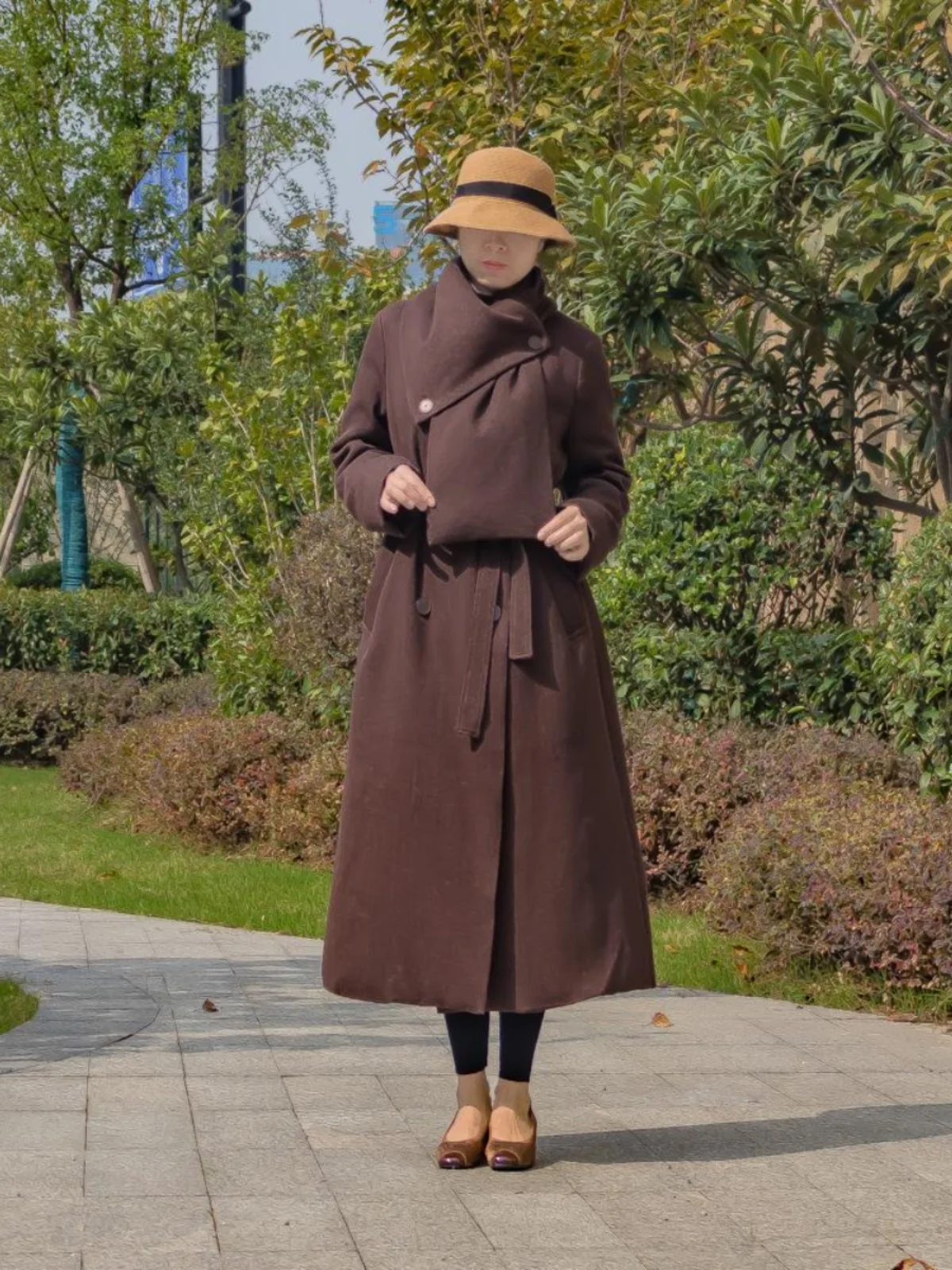 

Женская зимняя куртка из гусиного пуха с шарфом, с текстурой из прочного крученого льна, на двойных пуговицах, утепленная, в уличном стиле