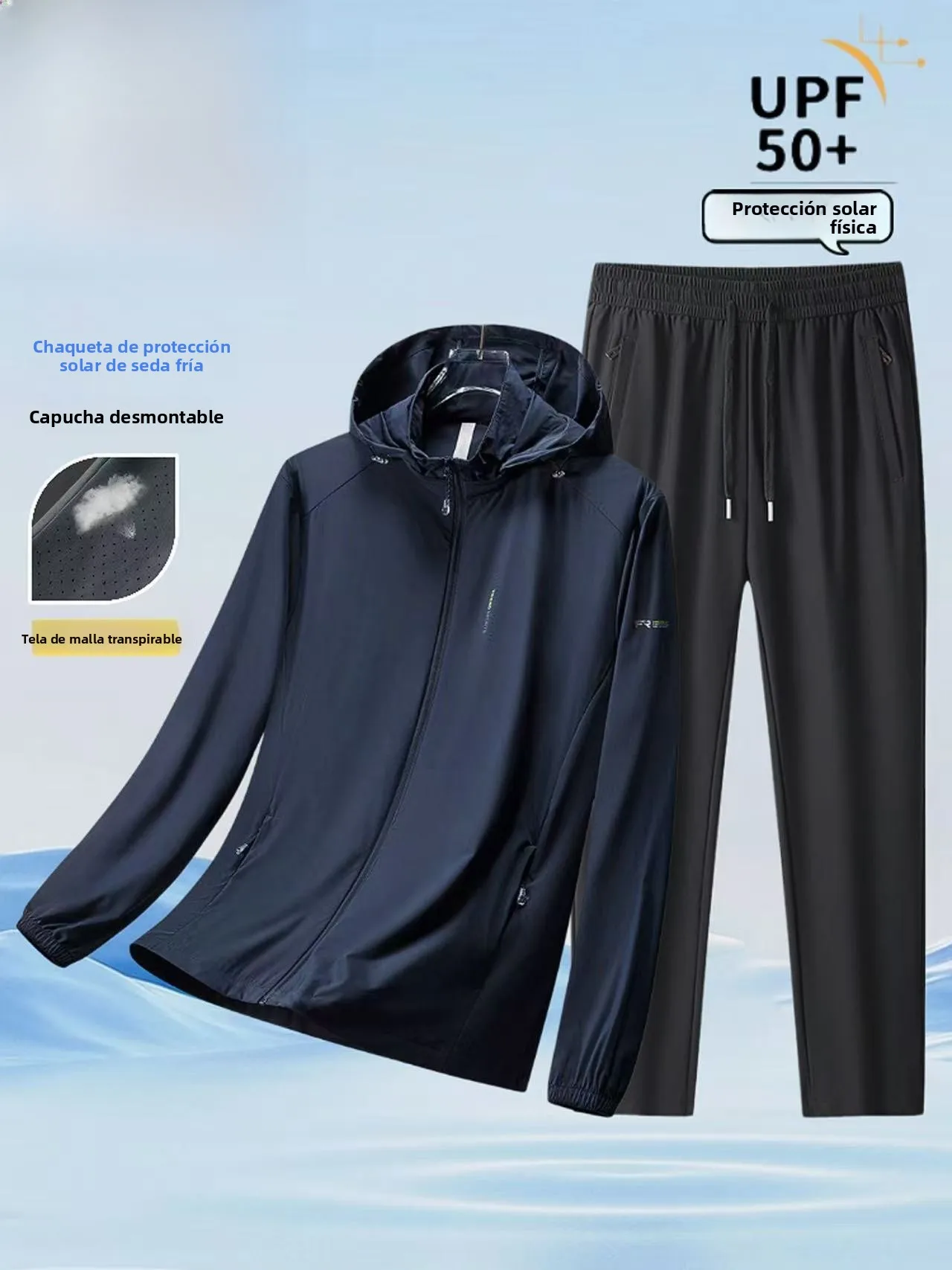Conjunto Deportivo Casual con Capucha para Hombre Pierre Cardin New Ice Silk, Ligero, Transpirable, de Verano, de Dos Piezas,...