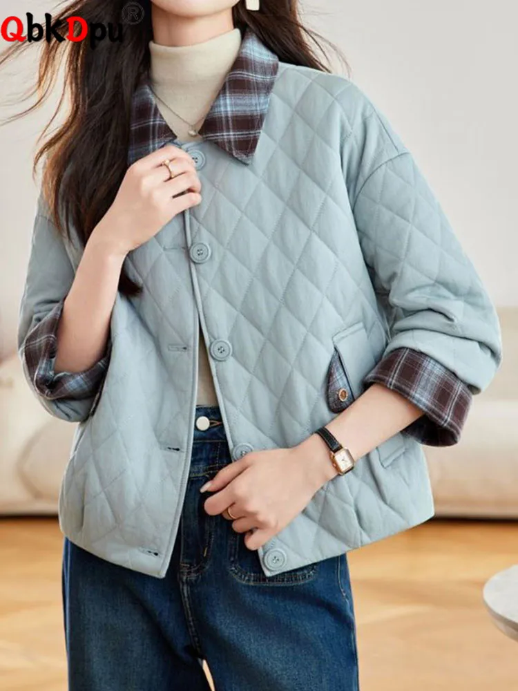 

Женская повседневная утепленная верхняя одежда, корейская мода, куртки с лацканами и длинными рукавами, топы, зимние теплые однобортные Chaquetas Blusas