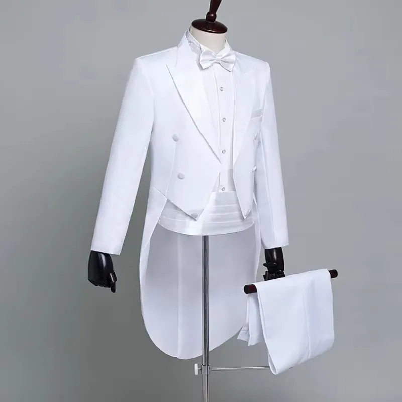 Nero/Bianco Abiti da uomo 2 pezzi Moda Picco risvolto doppio petto Frac Chic Party Wedding Sposo Prom Abito maschile (giacca + pantaloni)